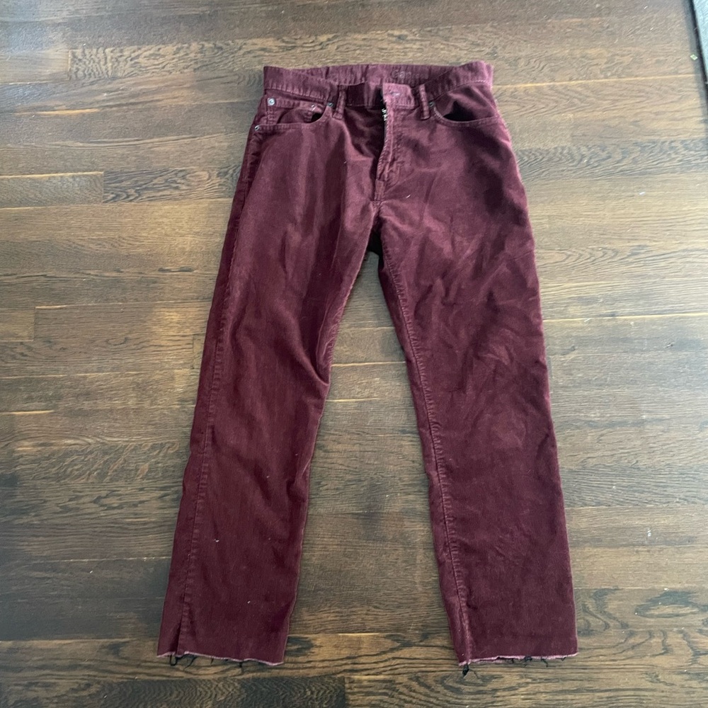 Gap 1969 raw hem straight leg rust red merlot wine corduroy mid rise pants cords